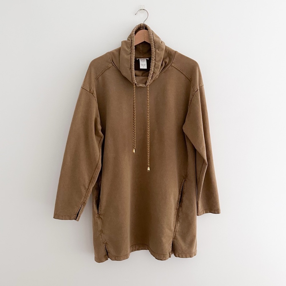 L*Space Daphne Sweatshirt Dress in Moss Tan Cotton Funnel Neck Tunic Size Large - Picture 2 of 8